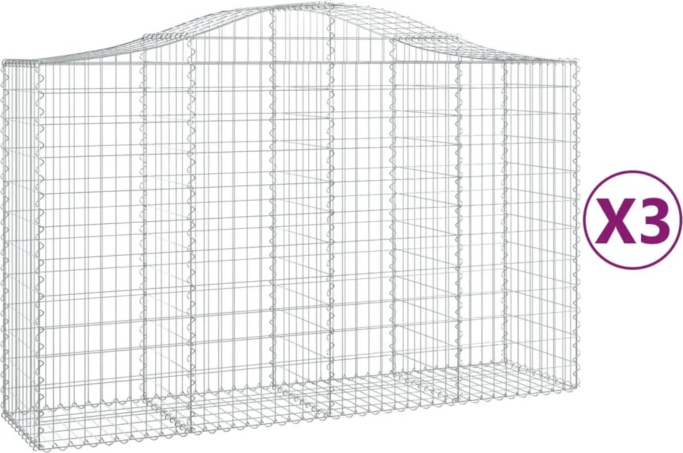 vidaXL Coșuri gabion arcuite 3 buc, 200x50x120/140 cm, fier galvanizat