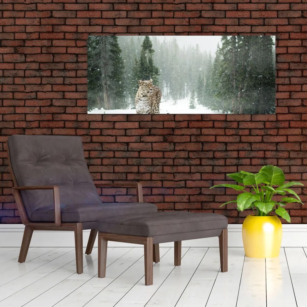 Tablou cu leopard în zăpadă (120x50 cm)