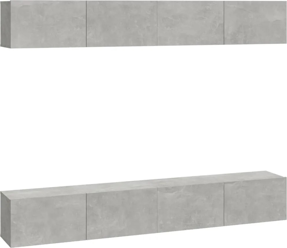 vidaXL Dulapuri TV de perete, 4 buc, gri beton, 100x30x30 cm