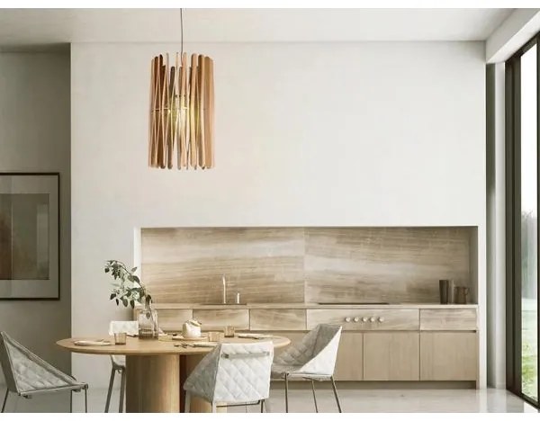 Pendul din lemn masiv pe cablu, 1xE27/60W/230V, diametru 38 cm, frasin/lemn de cauciuc