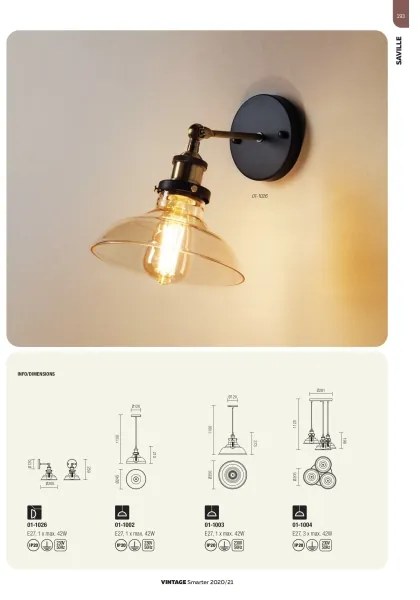 Redo 01-1026 - Aplică perete SAVILLE 1xE27/42W/230V