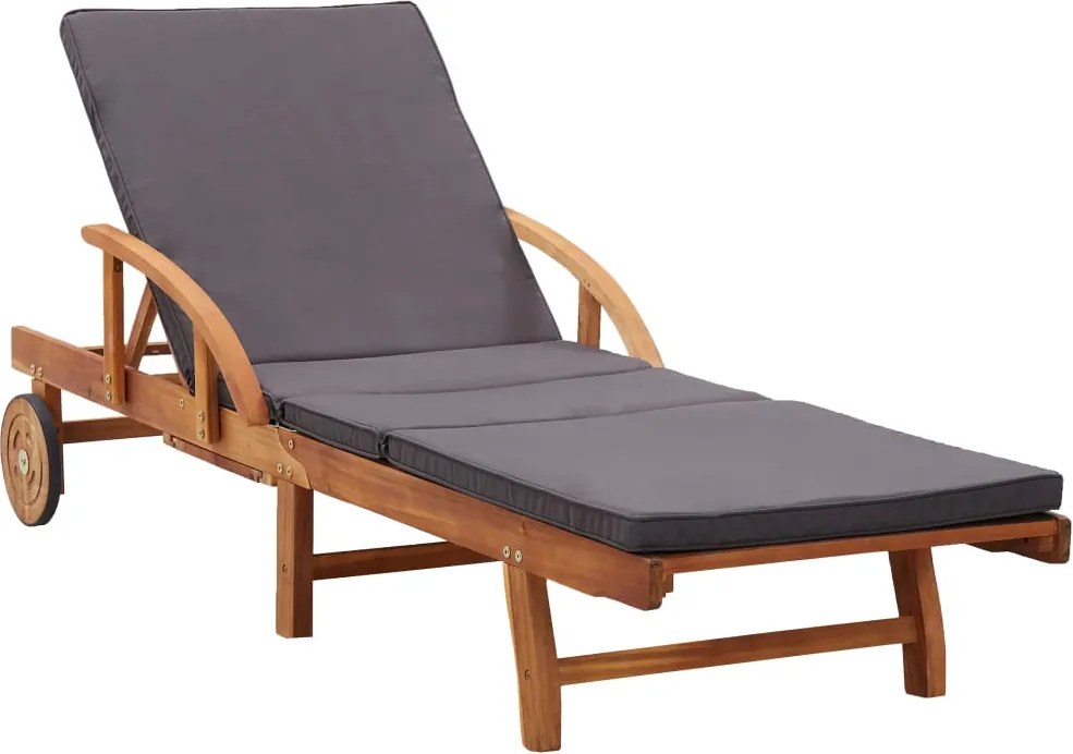 vidaXL Șezlong cu pernă, lemn masiv de acacia