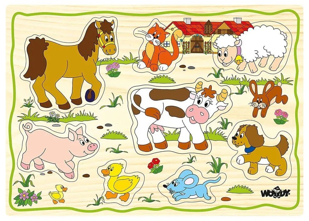 Puzzle din lemn pentru copii cu animale de la ferma