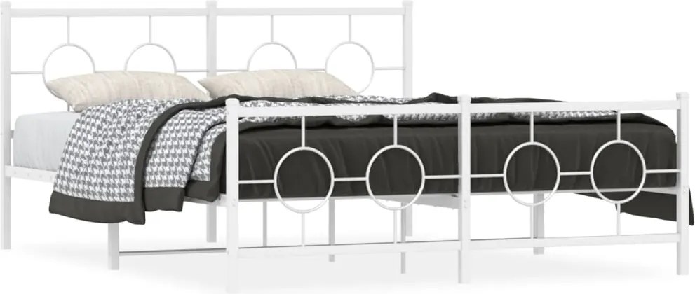 vidaXL Cadru de pat metalic cu tăblie, alb, 150x200 cm