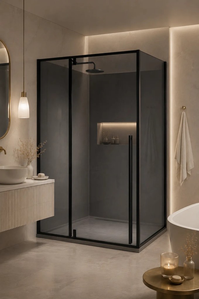 Cabina dus HYDRA 80x120 dreptunghiulara, geam fumuriu securizat 8 mm, profil negru mat