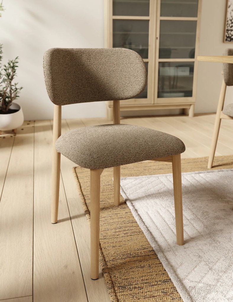 MAZZONI EXPORT ALMO Maro Taupe (material Monza 40)/cadru stejar lăcuit - SCAUN DIN LEMN BOUCLÉ PENTRU SALON SUFRAGERIE BUCĂTĂRIE RETRO