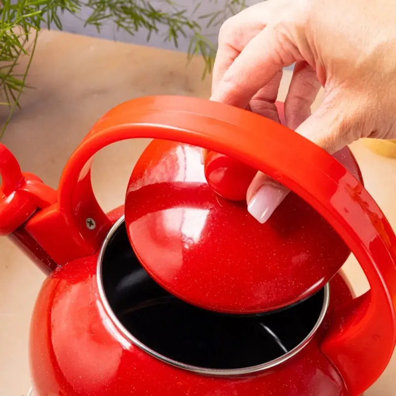 Ceainic cu fluier Kinghoff KH 2080, 2 l, Interior emailat, Toate plitele inclusiv inductie, Rosu