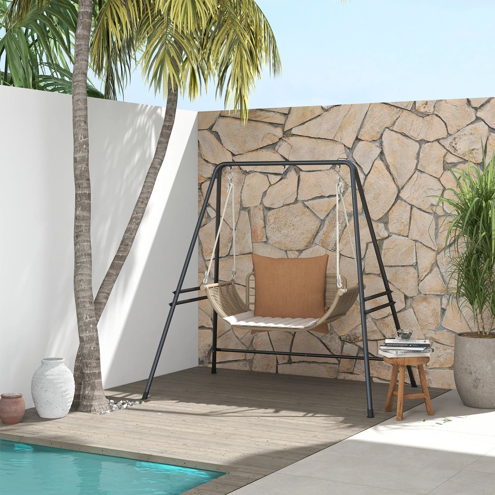 Outsunny Suport pentru Scaun Suspendat, Cadru Metalic Rezistent pentru Hamace, Balansoare Suspendate Tip Ou, Negru | Aosom Romania