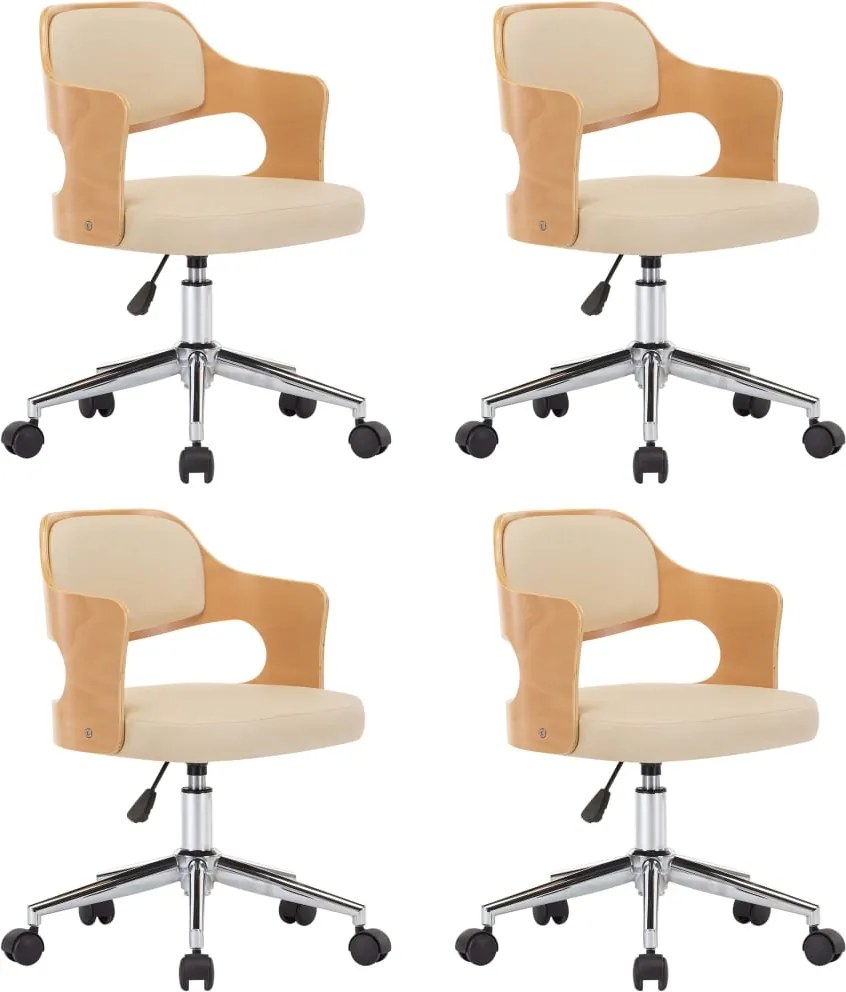 vidaXL Scaune pivotante de masă, 4 buc., crem, lemn curbat & piele eco