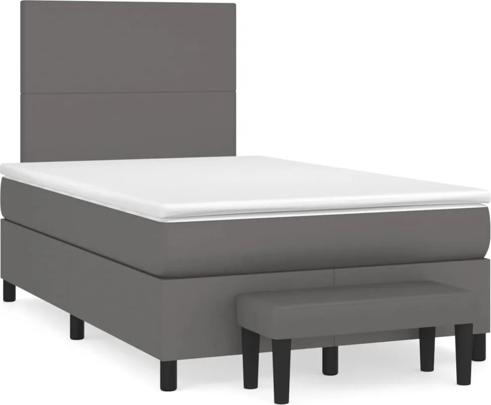 vidaXL Pat box spring cu saltea, gri, 120x190 cm, piele ecologică