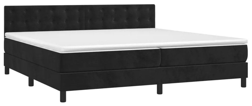 Pat box spring cu saltea, negru, 200x200 cm, catifea Negru, 200 x 200 cm, Nasturi de tapiterie