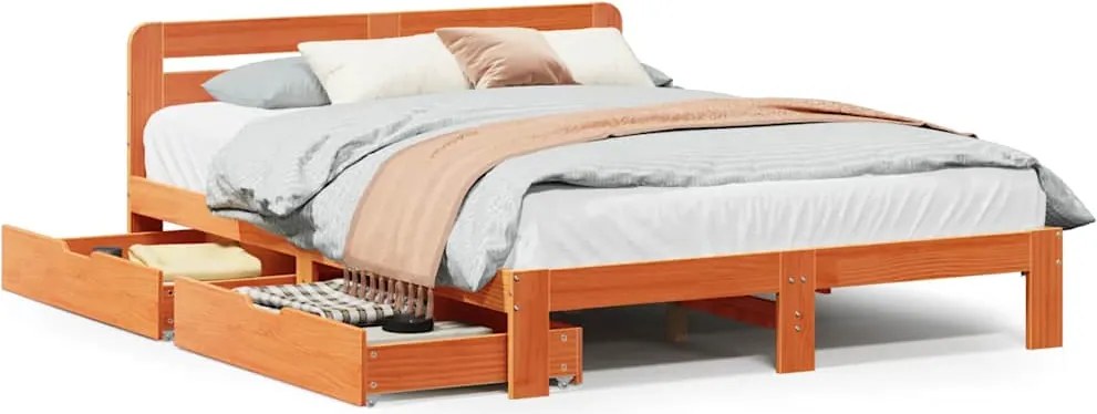 vidaXL Cadru de pat fără saltea, maro ceruit 140x200 cm lemn masiv pin