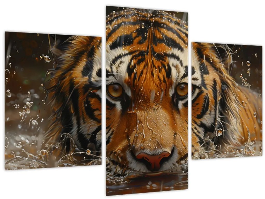 Tablou - Portret de tigru în apă (90x60 cm)