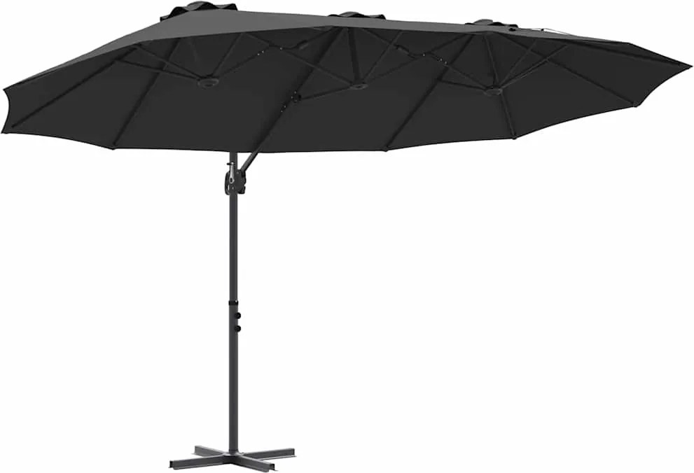 vidaXL Umbrelă de soare Negru 372 x 198 x 243 cm Poliester și Aluminiu