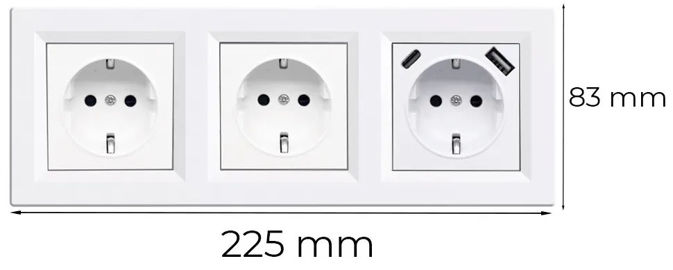 Priză Nova III cu două prize împământate cu conector USB și cadru alb