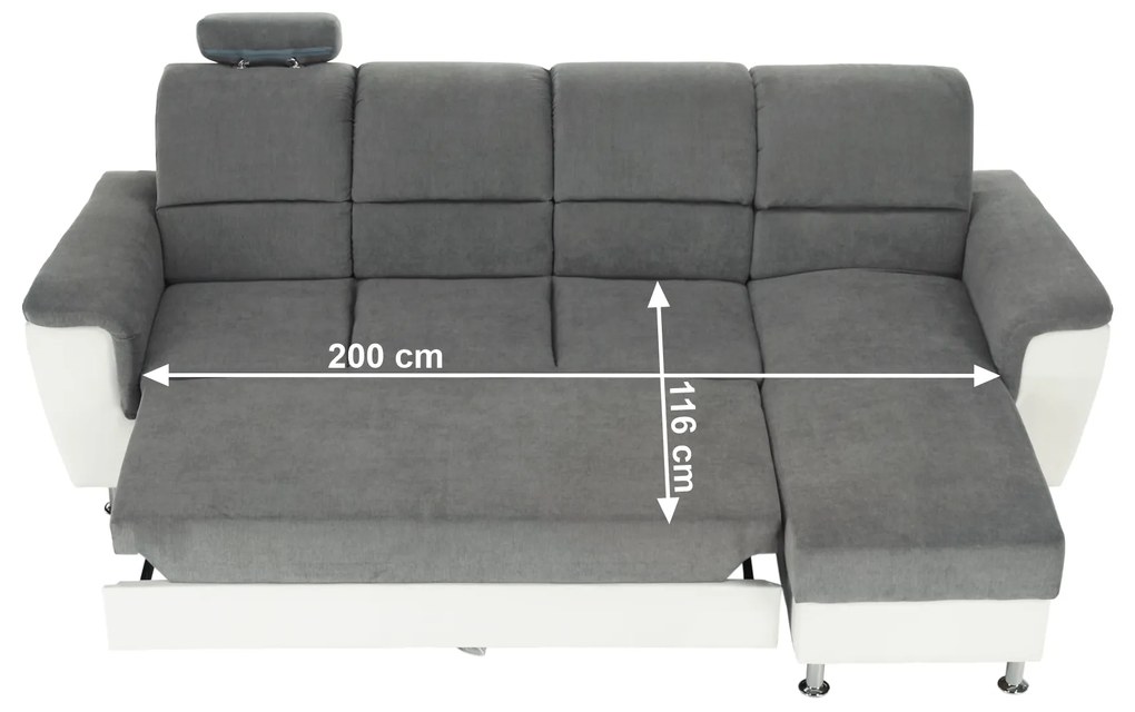 Colţar mic, piele ecologică alb/material textil gri, model dreapta, SANTIAGO COLŢAR MIC