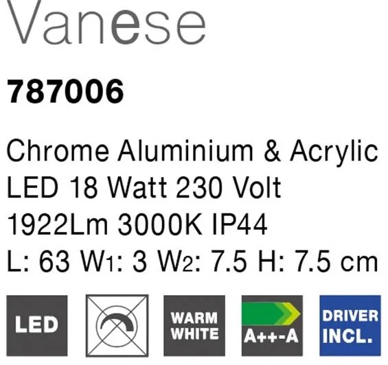 Aplica perete LED pentru baie IP44 Vanese 18W NVL-787006