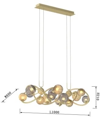 Lustră LED pe cablu METZ Wofi 7015-1404 14xG9/3,5W/230V auriu/gri