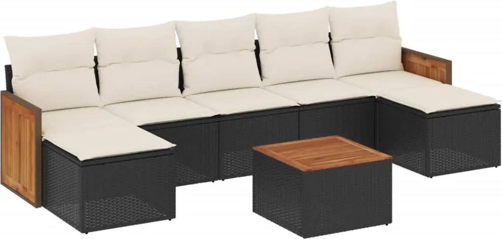 vidaXL Set mobilier de grădină cu perne, 8 piese, negru, poliratan