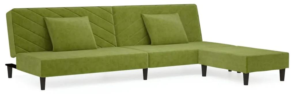 Canapea pat cu 2 pernetaburet, 2 locuri verde deschis, catifea Lysegronn, Cu scaunel pentru picioare