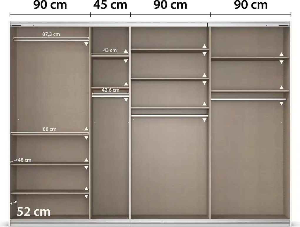 Dressing 315 cm lungime, 3 uși glisante, culoare gri antracit, compartimentare premium, 229 cm înălțime