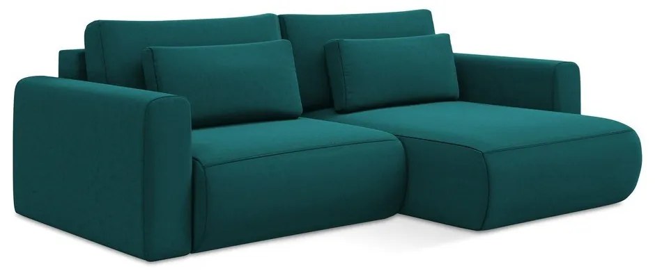 Colțar turcoaz extensibil/cu spațiu de depozitare cu tapițerie din catifea (cu colț pe partea dreaptă/cu șezlong) Kapua – Makamii