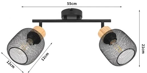 Brilagi - Spot de iluminat BASKLITE 2xE27/15W/230V lemn de cauciuc/negru