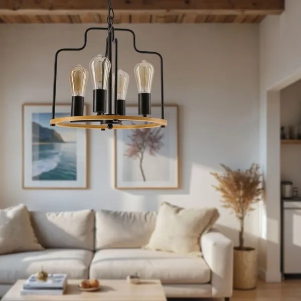 Candelabru suspendat pe lanț DATUS, 4 x E27, 40 W, 230 V, negru/maro