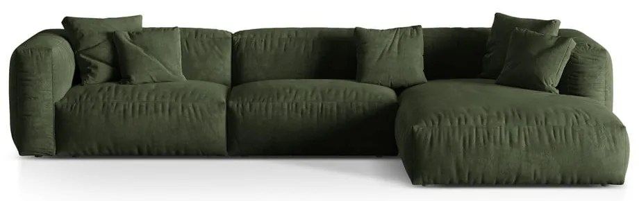 Colțar modular verde cu tapițerie din catifea (cu colț pe partea dreaptă/cu șezlong) Martina – Micadoni