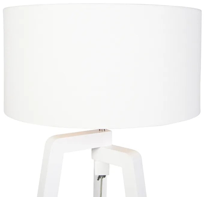 Lampă de podea cu trepied din lemn alb cu abajur alb 50 cm - Puros