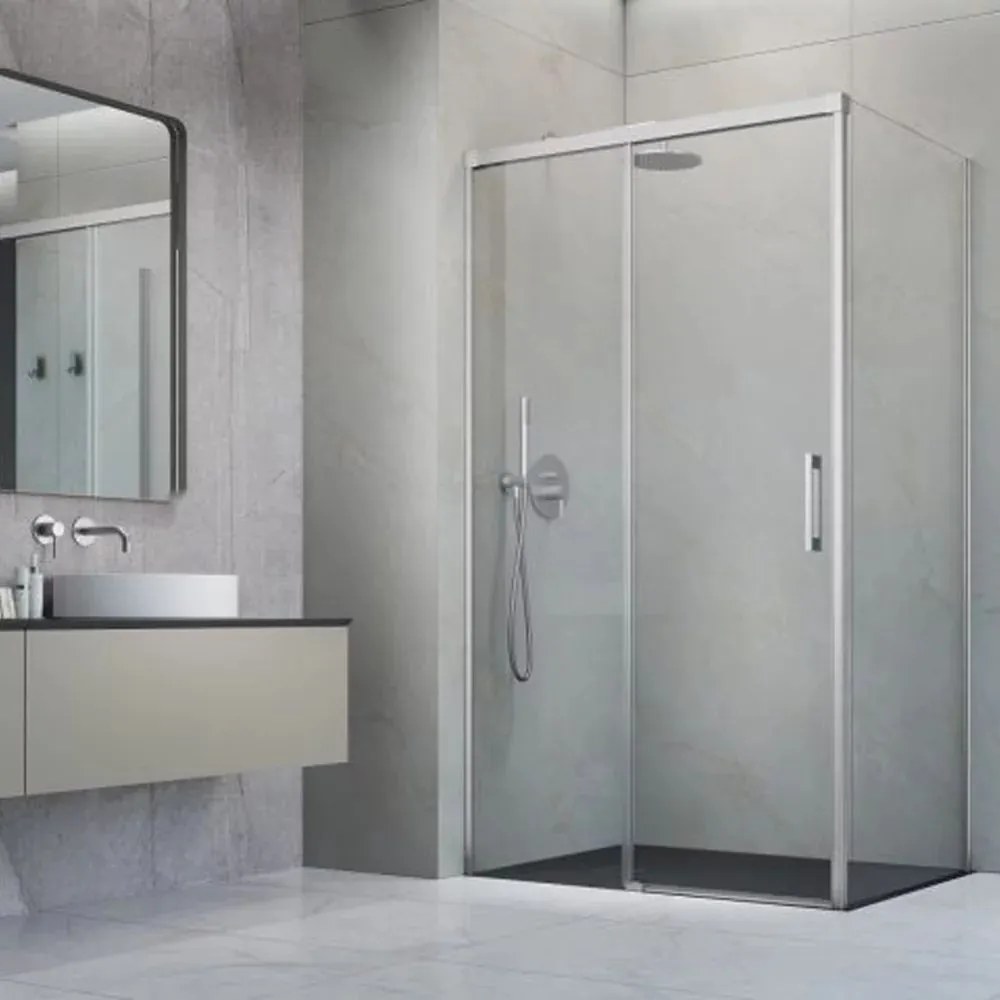 Cabina de dus dreptunghiulara cu usa glisanta Radaway Idea KDJ 100x80 cm finisaj nichel periat-transparent stanga
