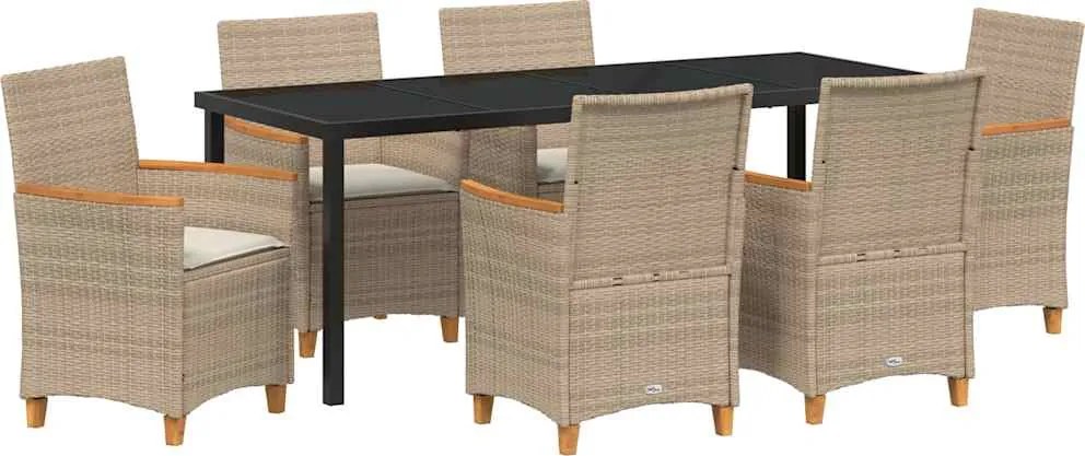 vidaXL Set de masă pentru grădină 7 pcs Bej poliratan