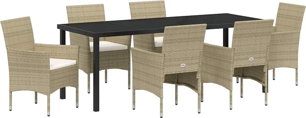 vidaXL Set de masă pentru grădină cu pernă 7 pcs Bej poliratan