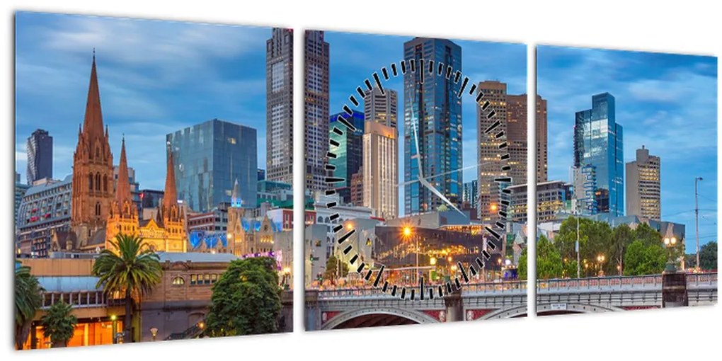 Tablou cu orașul Melbourne (cu ceas) (90x30 cm)