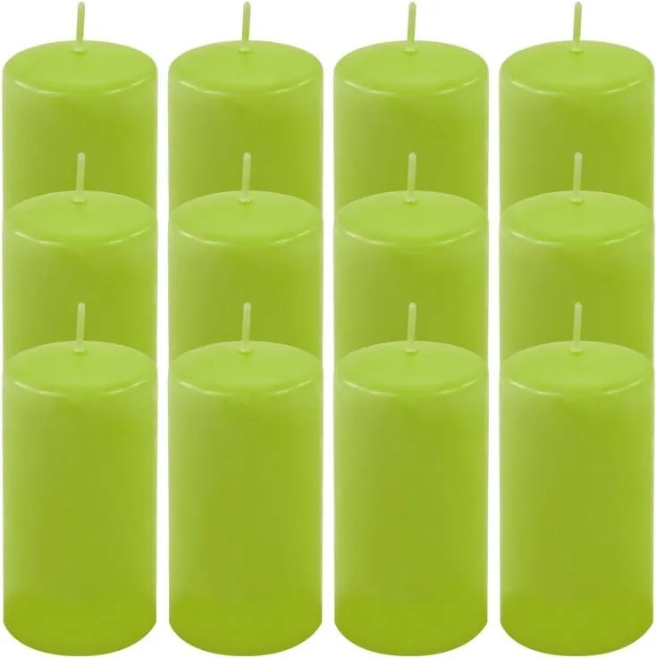 Set de lumânări pilon, 11,5 cm, Ø 6 cm, verde deschis, 12 bu