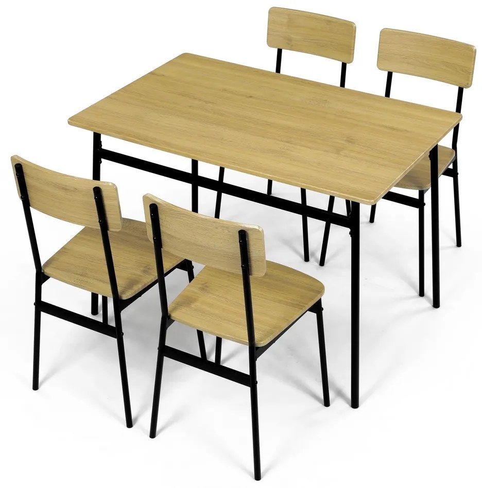 Set de masă Industrial cu 4 scaune, 110 x 70 x 76cm, stejar sălbatic