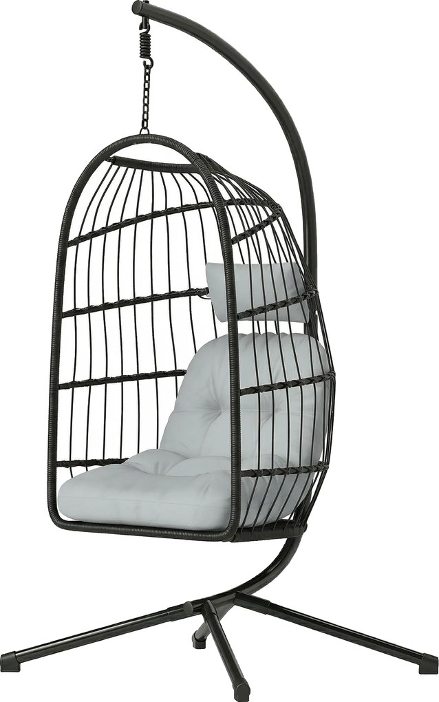 Outsunny Scaun suspendat tip ou cu suport Coș Pliabil Pernă Tetieră Înălțime Reglabilă și Frânghie Capacitate 120 kg Gri deschis | Aosom Romania