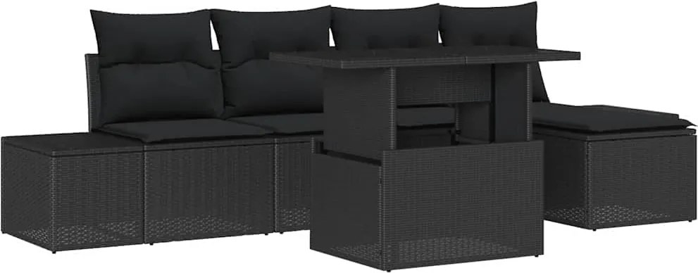 vidaXL Set de canapele pentru grădină 6 pcs Negru Rattan poli