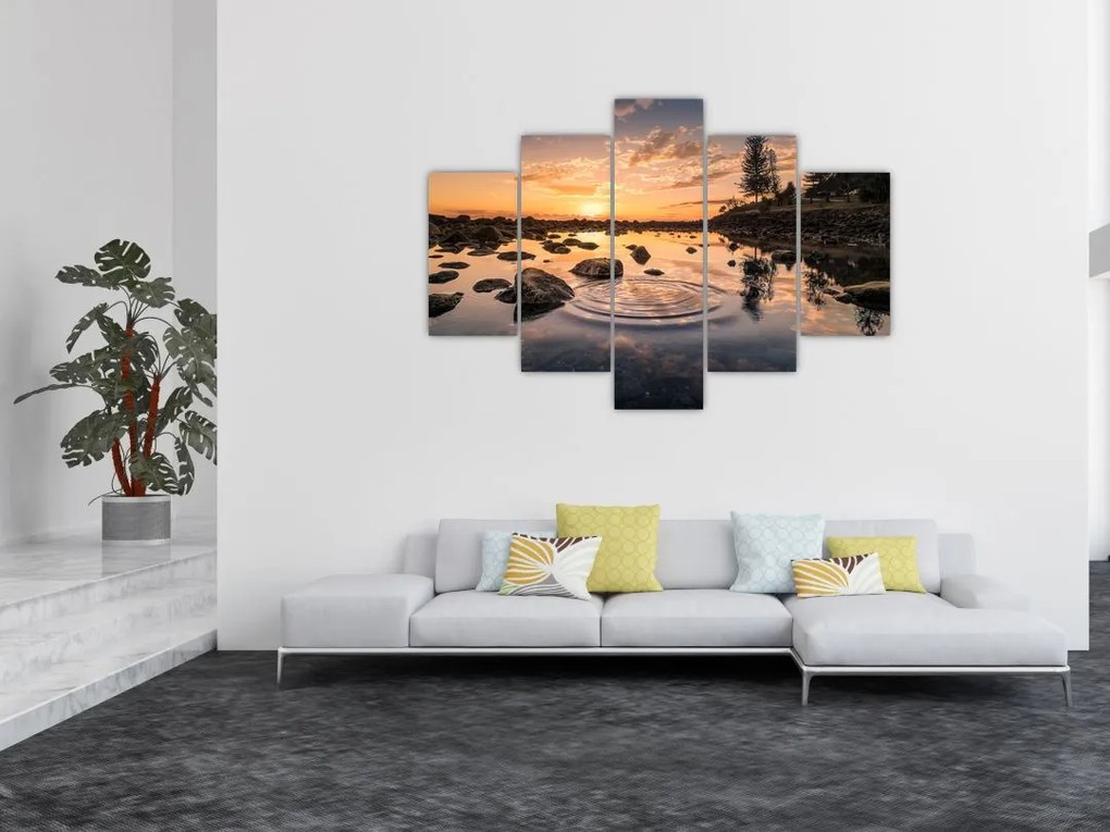 Tablou - Apus de soare la lac (150x105 cm)