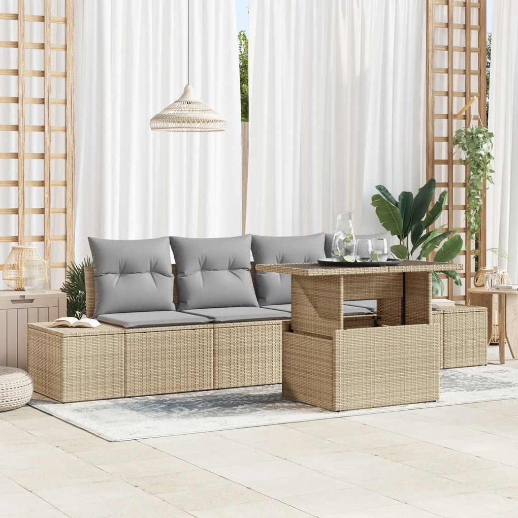 vidaXL Set de canapea pentru grădină cu 5 piese - Rattan poliester bej