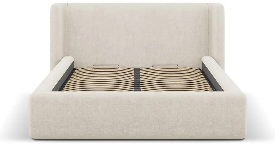 Pat matrimonial crem tapițat cu spațiu de depozitare cu somieră 160x200 cm Jason – Windsor &amp; Co Sofas