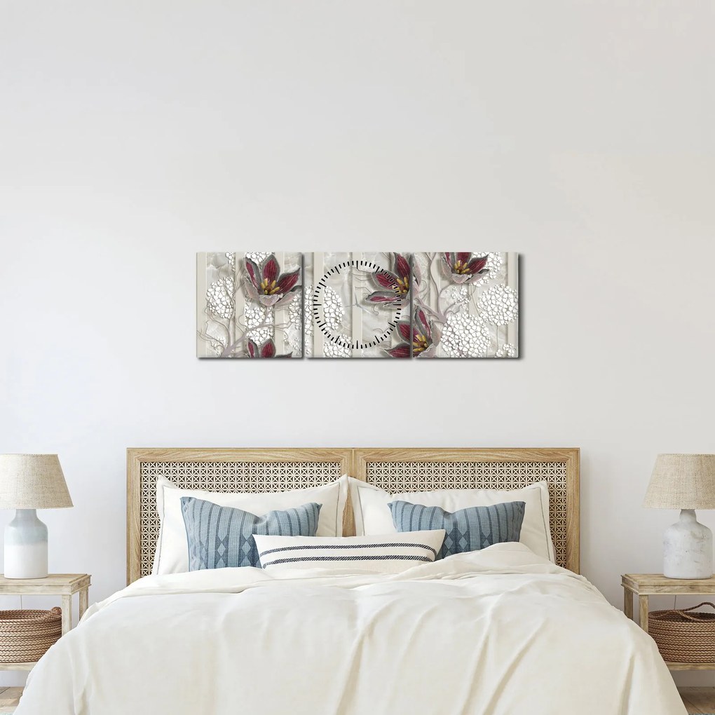 Tablou - Flori decorative (cu ceas) (90x30 cm)