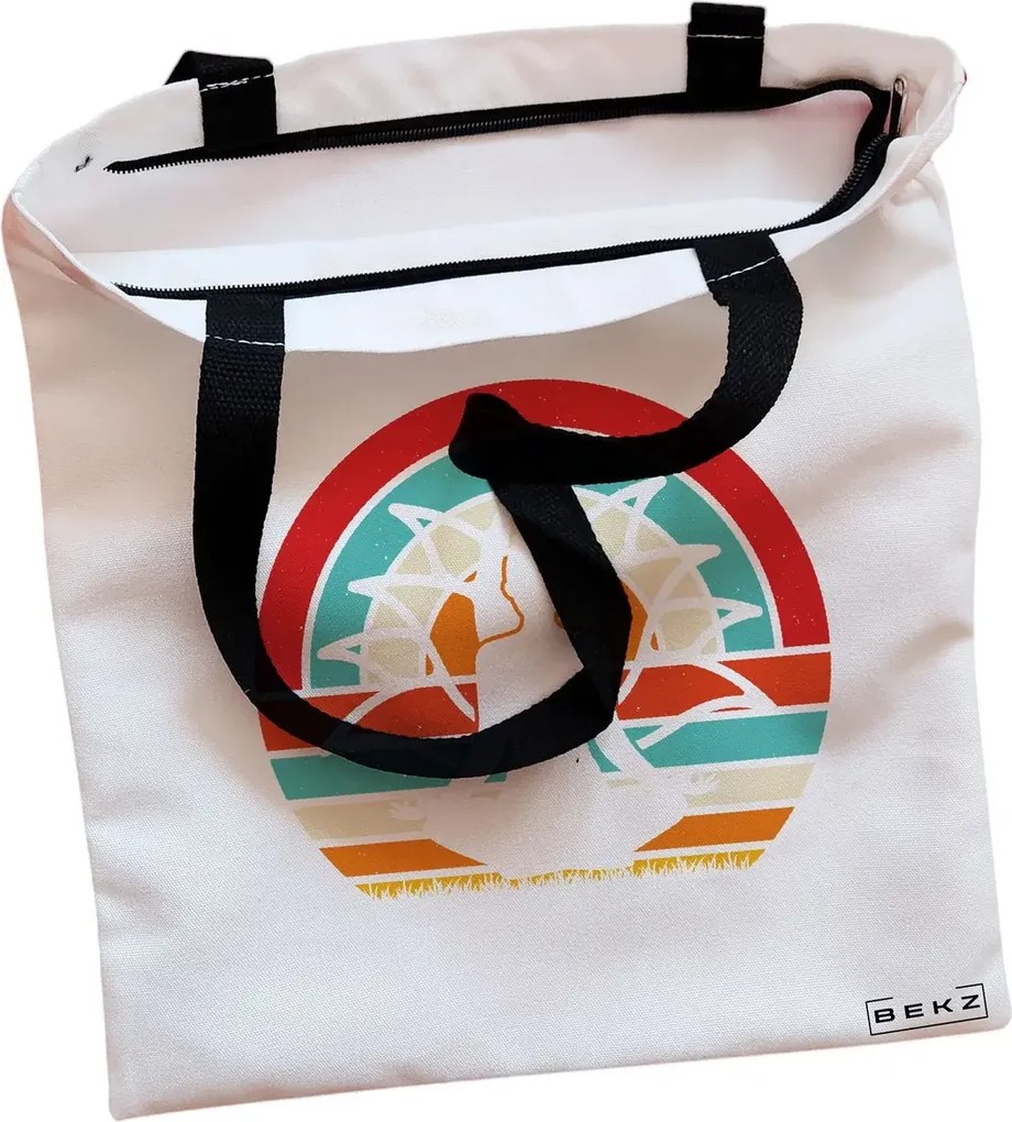 Sacosa de Panza pentru Cumparaturi, Geanta Tote, Yoga 18, Cu fermoar, 38x34.5 cm, Alba, BEKZ®