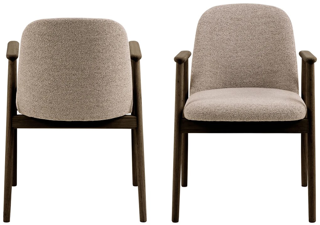 MAZZONI EXPORT RODERIC Bej Latte (material Monza 60)/cadru stejar lăcuit afumat (nuanță nuc) - SCAUN BOUCLÉ DE LEMN RETRO