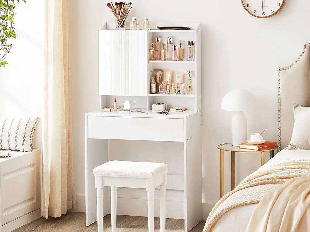 Masuta de toaleta cu oglinda LUNAVI 70x40 cm, albă