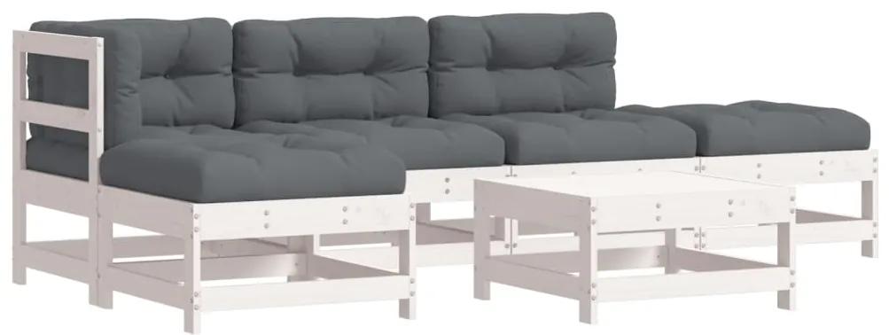 3185900 vidaXL Set mobilier relaxare grădină&perne 6 piese alb lemn masiv pin