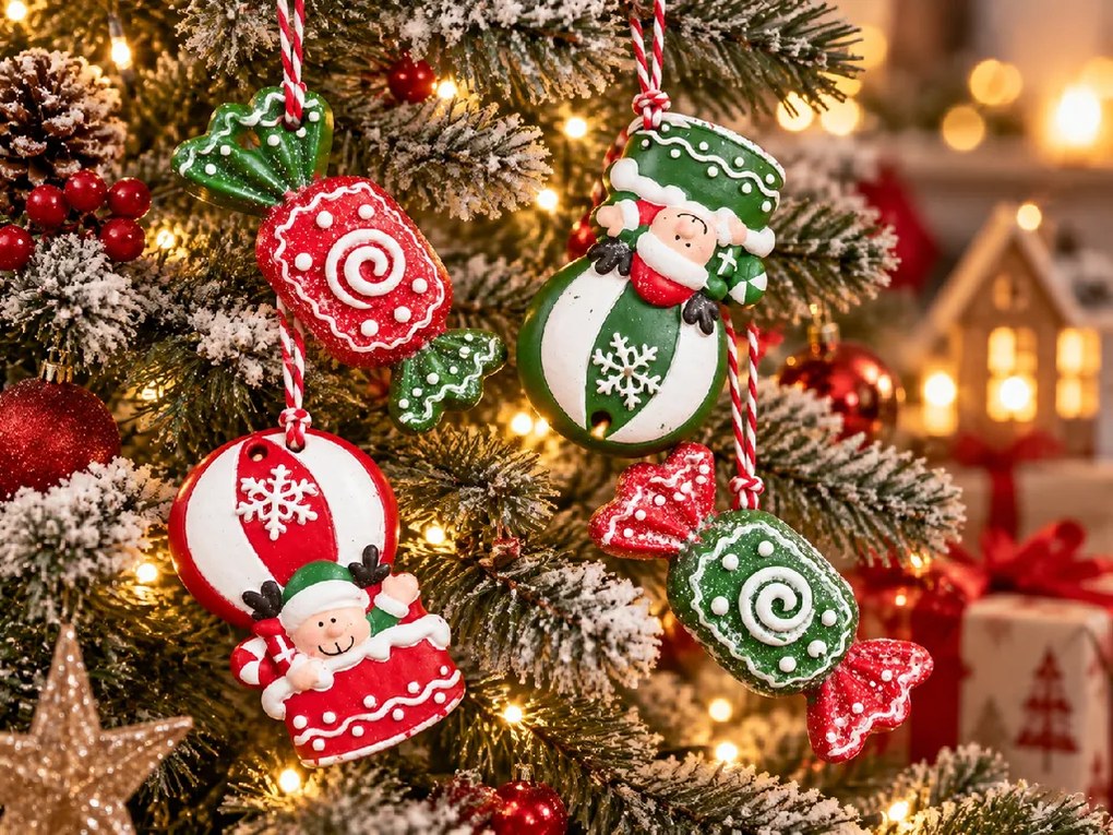Set 4 bucati ornamente de Craciun CANDY ELF 6 cm