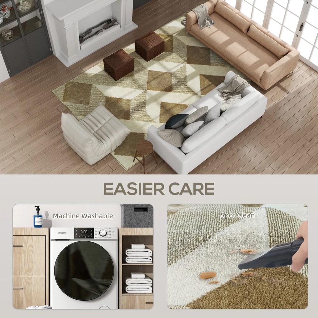 HOMCOM Covor Modern Hipoalergenic și Lavabil cu Efect 3D 230x160cm Galben | Aosom Romania