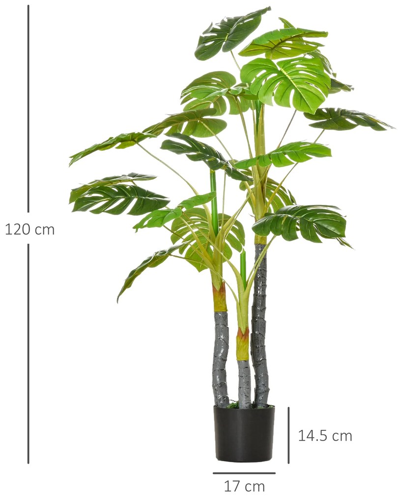 HOMCOM Monastera Planta Artificiala de Interior si Exterior, Planta Artificiala cu efect Realist cu 20 de Frunze, 120 cm | Aosom Romania