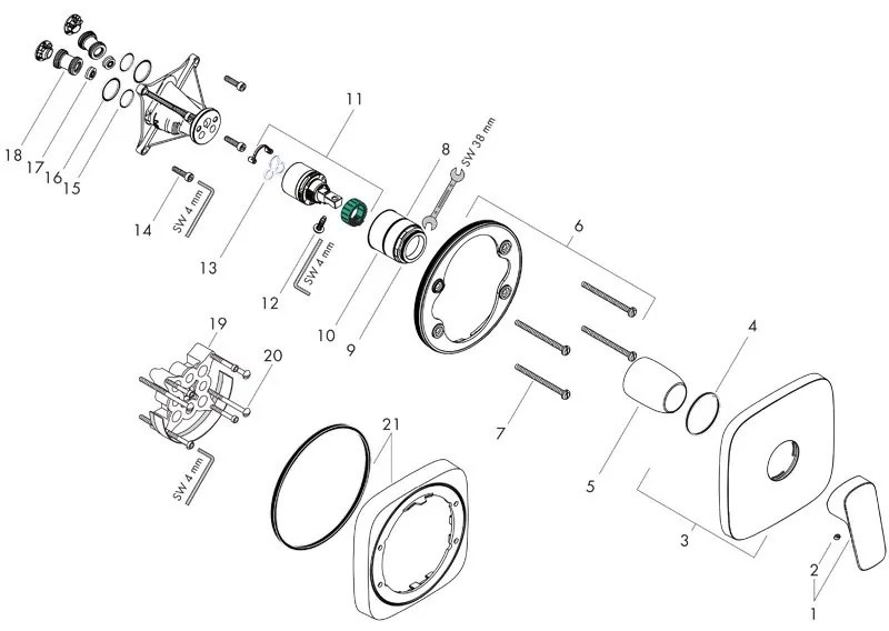 Baterie dus parte vizibila, Hansgrohe, Logis, Crom